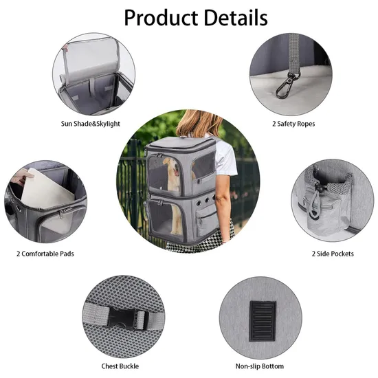 Custom Pet Backpack Travel Double Compartment Carrier Backpack for Small Cats and Dogs
