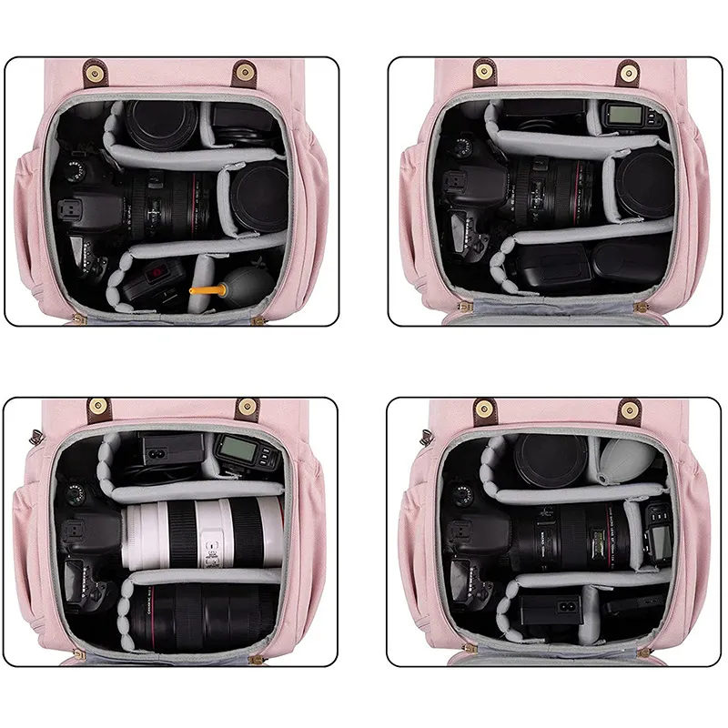 Customized New Fashionable Girl Pink Travel Camera Backpack Short-Term Travel Luggage Computer Storage Backpack