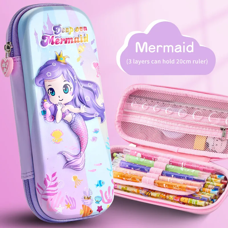 3D Pencil Case Large Capacity Stationery Box Elementary School Cartoon EVA Pencil Case Pouch