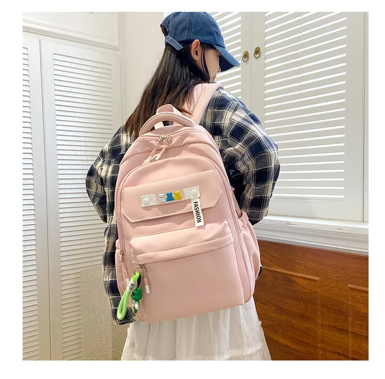 2023 New Leisure Backpack Solid Color Waterproof and Wear Resistant High School Backpack