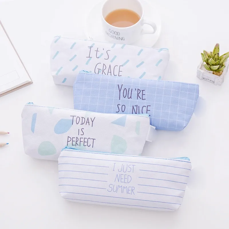 Wholesale School Student Stationery Storage Bag Cute Zipper Pencil Pouch Canvas