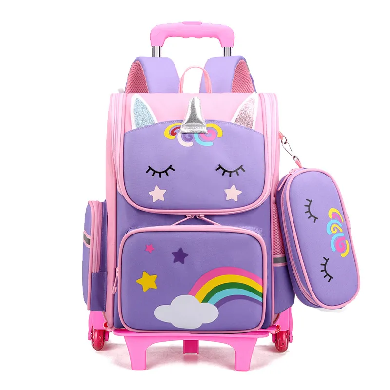 High Quality Backpack Unicorn Children&prime;s School Bags Children Backpack Convenient Travel Removeable Trolley Bag for Girls
