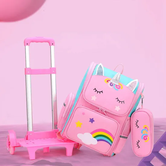 High Quality Backpack Unicorn Children′s School Bags Children Backpack Convenient Travel Removeable Trolley Bag for Girls