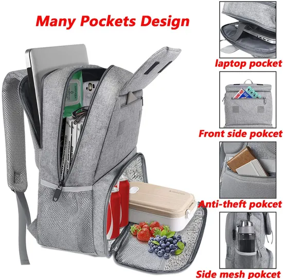 Manufacturer Water Resistant College Lunch Box Bag School Laptops Thermal Insulated Cooler Backpack with USB Charging Port