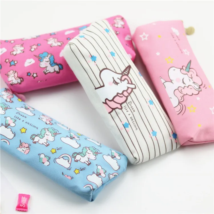 Cartoon Children Stationery Bag Cute Kawaii Zipper Canvas Pencil Case Unicorn