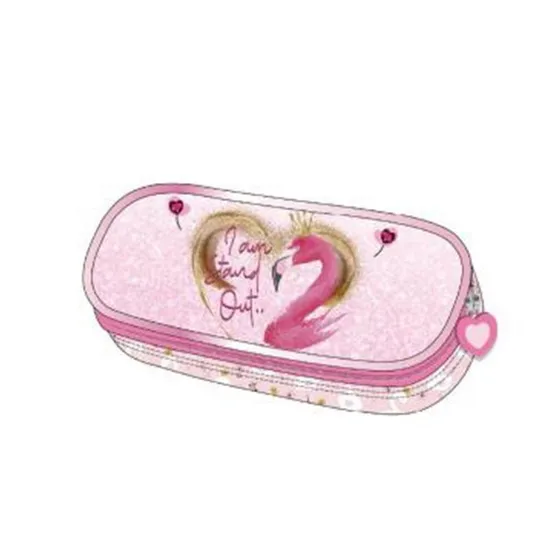 Large Capacity 19′′ 300d Polyester Flamingo Pattern School Wheel Trolley Bag with Pencil Case Lunch Bag 4 Wheel Trolley Backpack