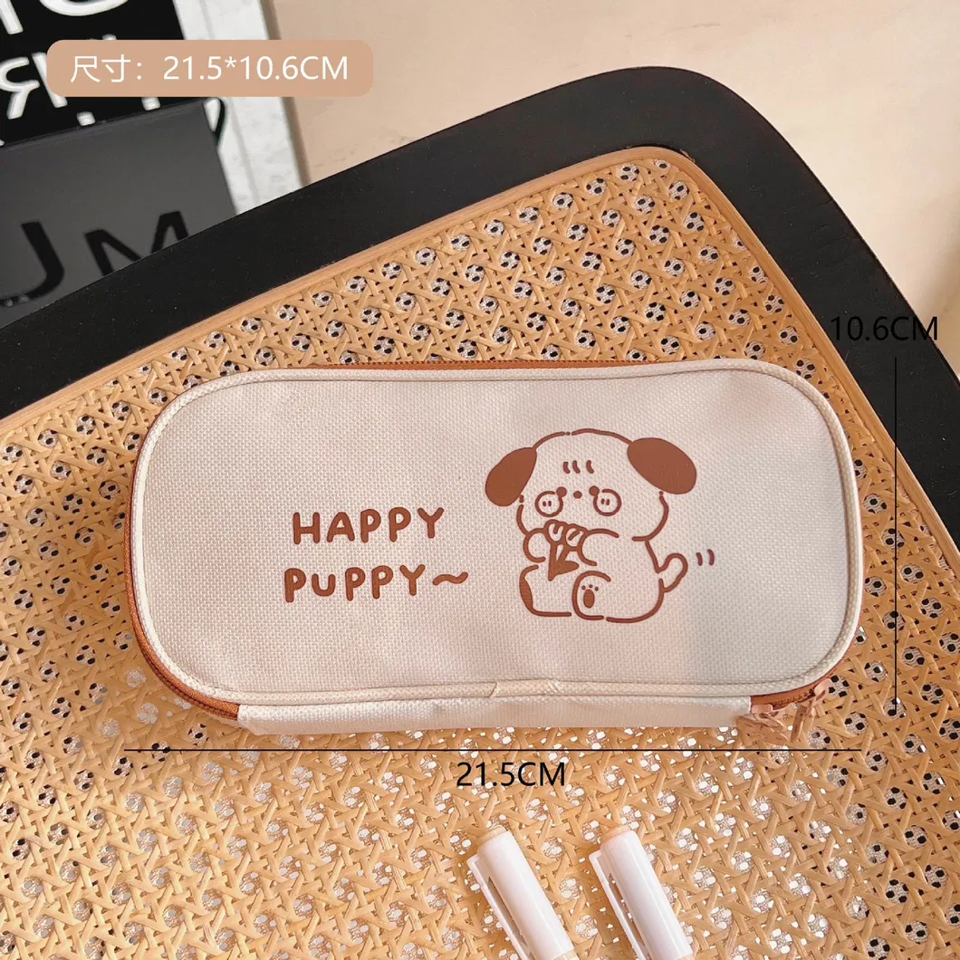 Cartoon Kawaii Bear School Stationery Bag Big Canvas Cute Pencil Case for Kids