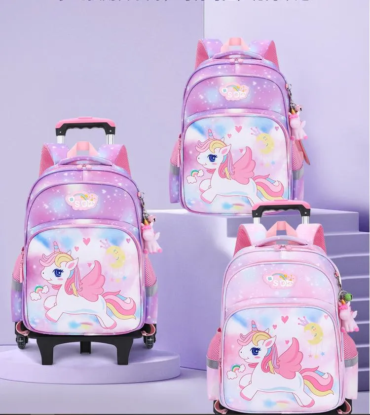 Pupils Trolley Schoolbag Girls First Grade to Sixth Grade Children&prime;s Burden-Reducing Backpack for Girls