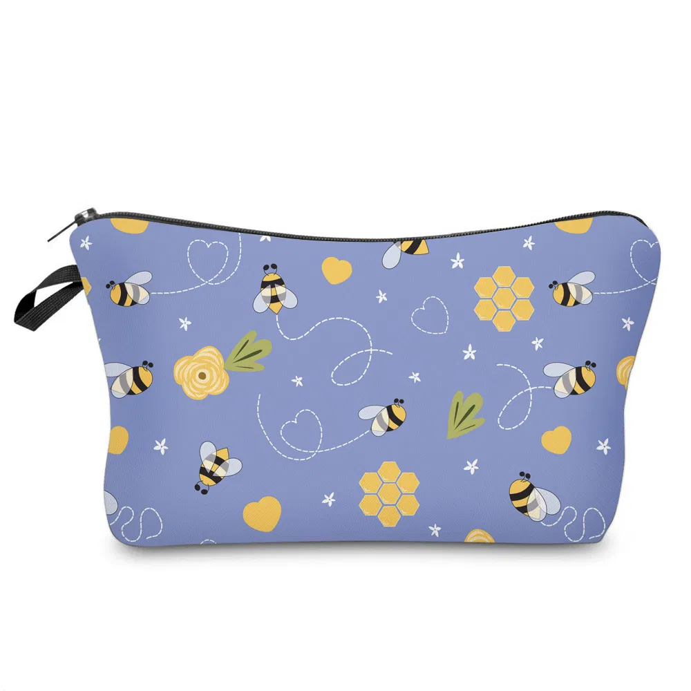Cartoon Kids School Pencil Pouch Cute Bees Printing Cosmetic Zipper Makeup Bag