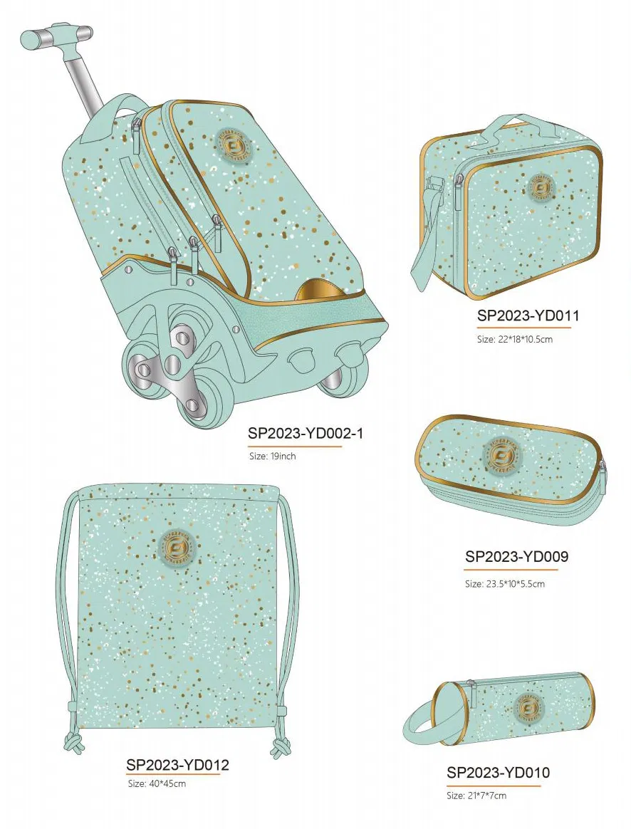 School Trolley Bag 19 Inch Turquoise 5 PCS Set Trolley Tri Wheel Climbing Stairs