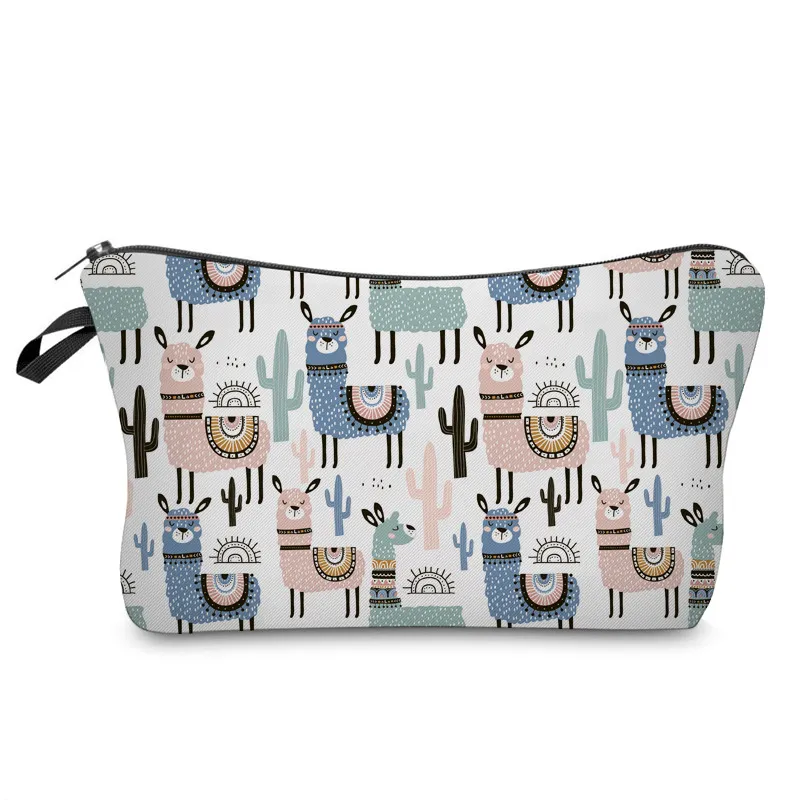 Customized Cartoon Cute Alpaca School Pencil Pouch Cosmetic Make up Travel Bag