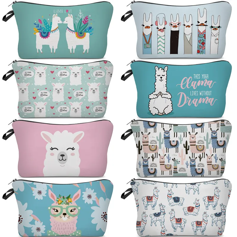Customized Cartoon Cute Alpaca School Pencil Pouch Cosmetic Make up Travel Bag