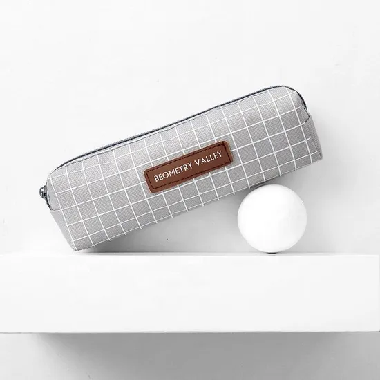 Creative Fashion School Student Stationery Zipper Canvas Grid Pencil Case
