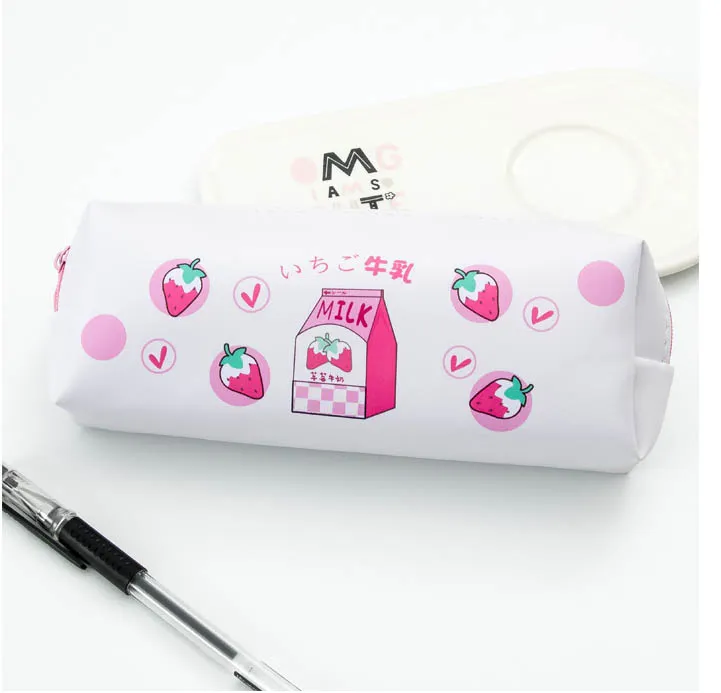 Cute Large Capacity Waterproof PU Leather Pencil Pouch Case Stationery Organizer Storage Bag Cosmetic Zipper for Girls Boys