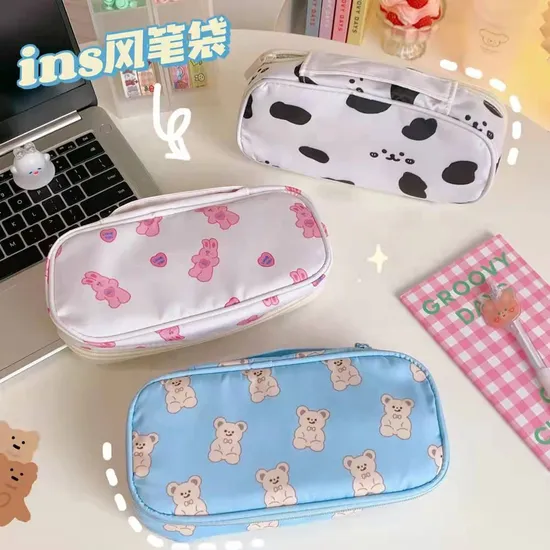 Cute Cartoon Canvas Stationery Storage Bags Student Large Capacity Pencil Case