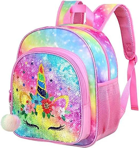 Custom Logo Unicorn Cartoon Sequin Schoolbag Girl Pink School Backpack Kids Cute School Bag for Girls