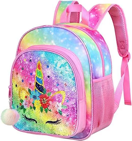 Custom Logo Unicorn Cartoon Sequin Schoolbag Girl Pink School Backpack Kids Cute School Bag for Girls