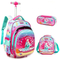 3PCS School Wheeled Bag Set with Lunch Box Trolley Wheeled Backpack