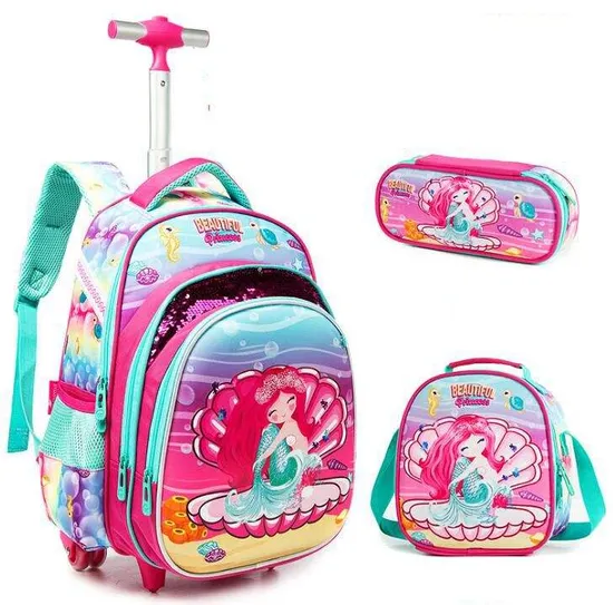 3PCS School Wheeled Bag Set with Lunch Box Trolley Wheeled Backpack