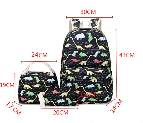 Pink Girls Dinosaur School Bag Set Blue Boy&prime;s Children Bookbag Teens Primary High School Backpack with Lunch Bag Pencil Case