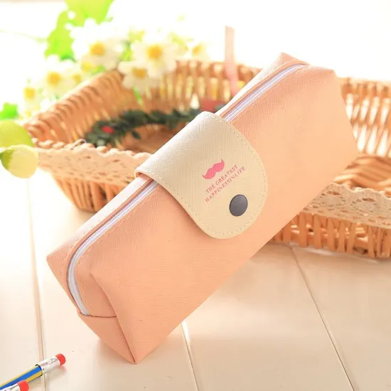 Wholesale Cartoon Cute Beard Print Pen Bag Zipper Large Leather Pencil Case