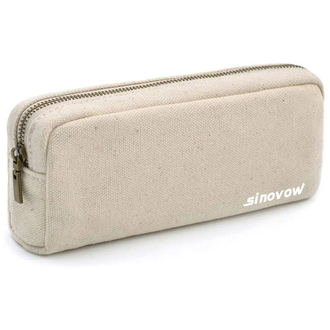 Solid White Canvas Stationery Organizer Pouch Multipurpose Pen Makeup Bag