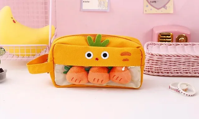 School Stationery Supply Cartoon Fruit Design Large Kawaii Pencil Case for Kids
