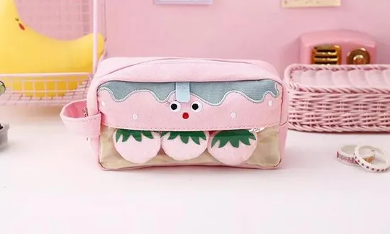 School Stationery Supply Cartoon Fruit Design Large Kawaii Pencil Case for Kids