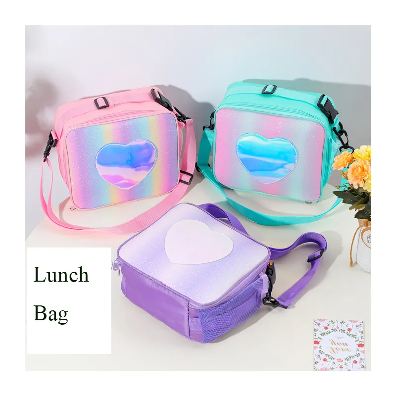Fashion Holographic Rainbow Travel Thermal Picnic Bag Kids Portable School Insulated Food Lunch Cooler Bag for Children