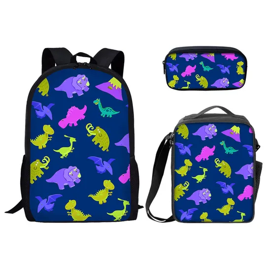 3PCS Children Match School Bags Dinosaur Cartoon Printing School Bag and Lunch Bag Set