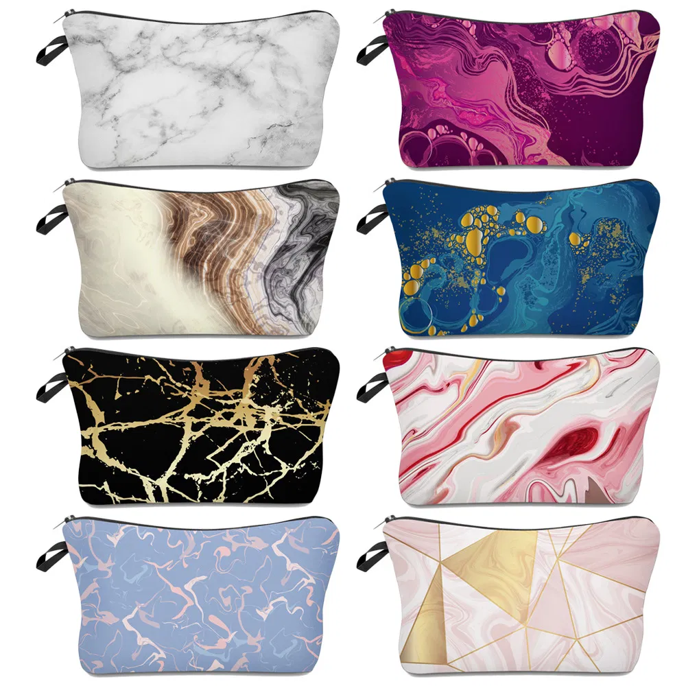 Fashion Custom Marble Zipper Cosmetic Pouch Large Capacity Leather Pencil Bag