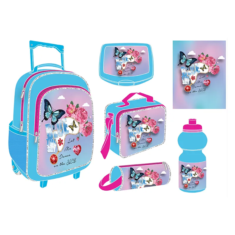 Custom 5 PCS Set Waterproof Backpack Girl Daily Fashion Kids Character School Trolley Bags