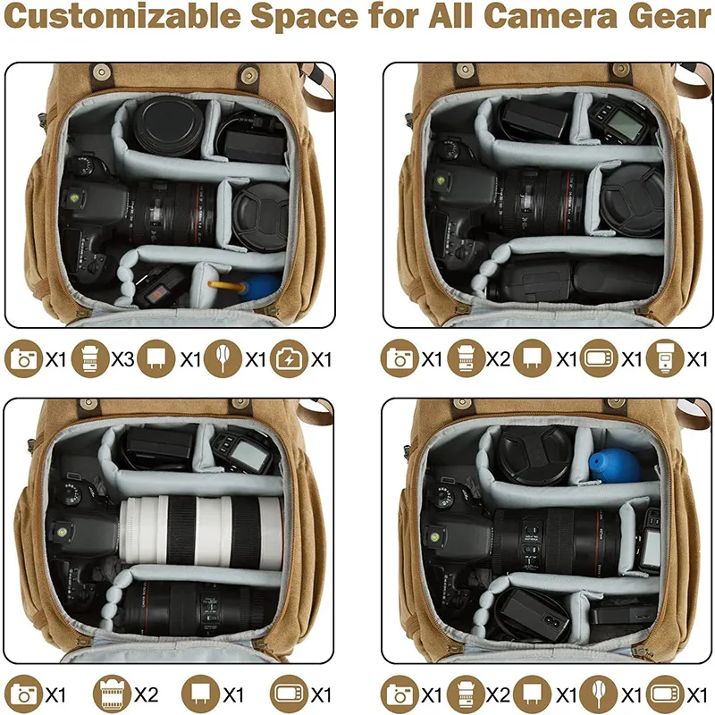 Custom Canvas Shoulder Camera Lens Bag Outdoor Multi Functional Men&prime;s Large Capacity Retro Travel Bag