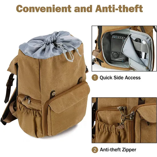 Custom Canvas Shoulder Camera Lens Bag Outdoor Multi Functional Men′s Large Capacity Retro Travel Bag