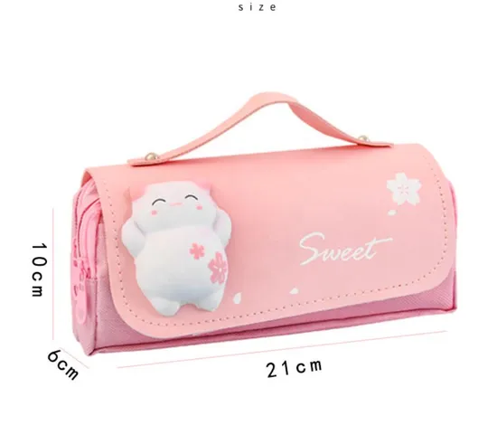 School Large Size Cartoon Donut Cat Design Cute Kawaii Pencil Case for Kids