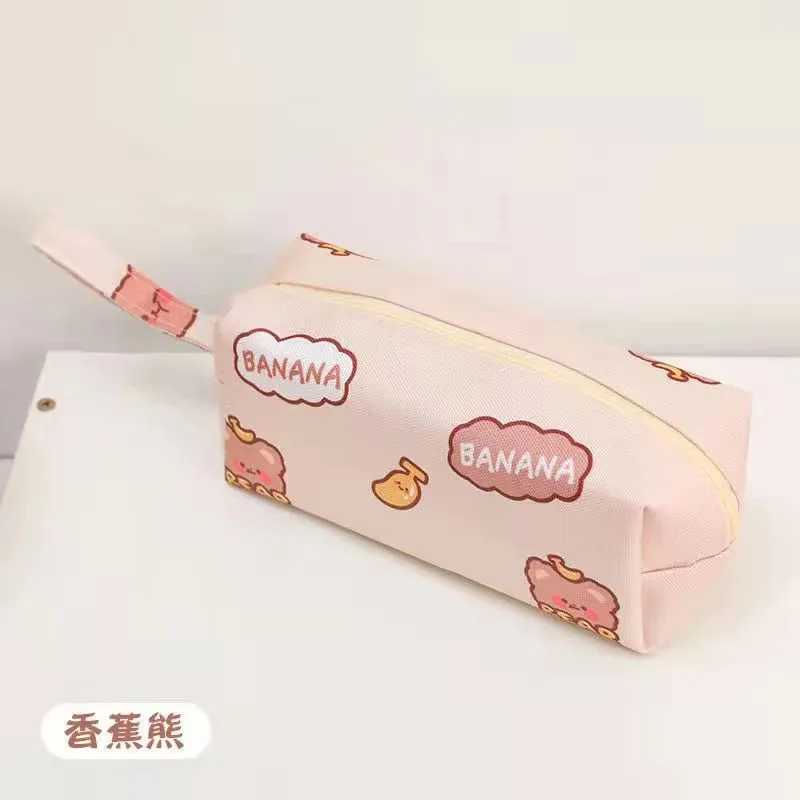 School Large Capacity Cute Cartoon Bear Zipper Pencil Case Canvas for Children