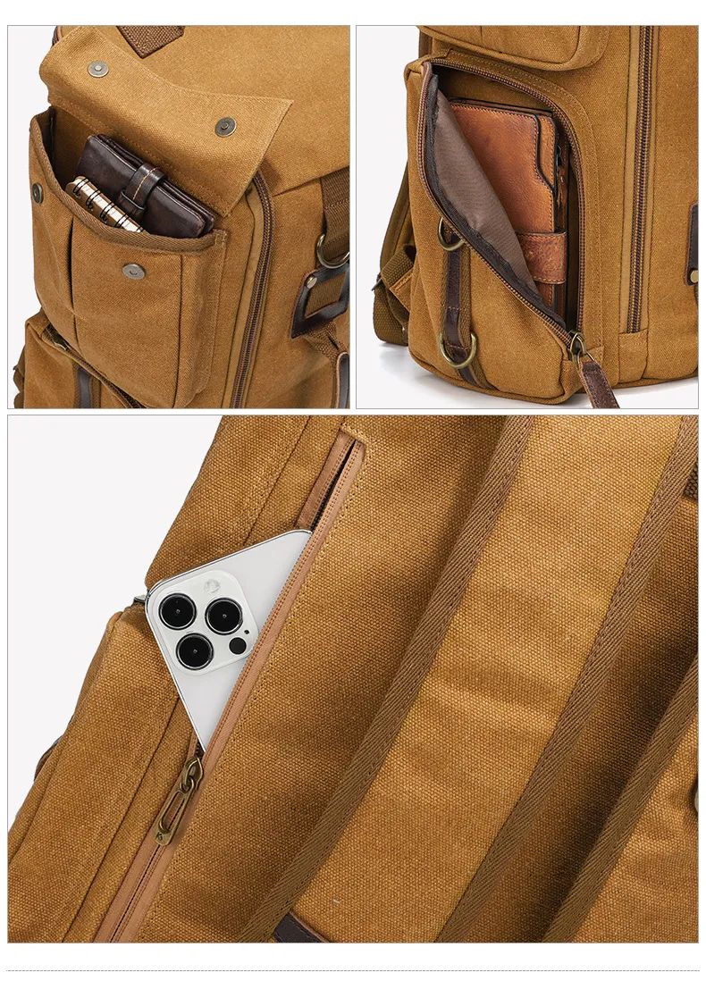 Canvas Retro Mens Outdoor Leisure Backpack Waterproof Large Capacity Travel Bag Computer Backpack