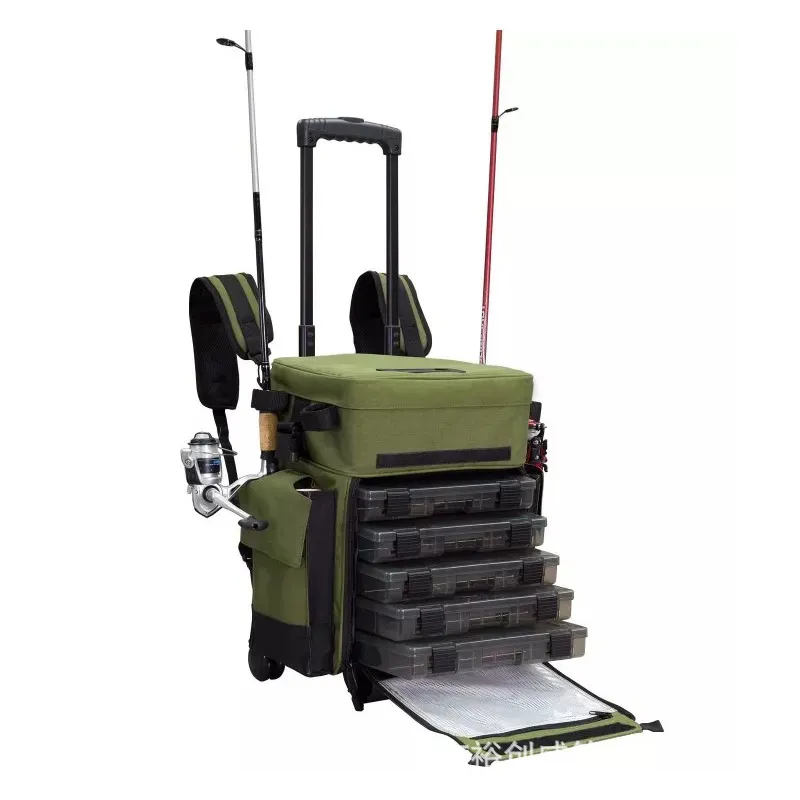 Customized Fishing Gear Pull Rod Support Bait Box Storage Tool Bag Multifunctional Sea Fishing Gear Trolley Bag