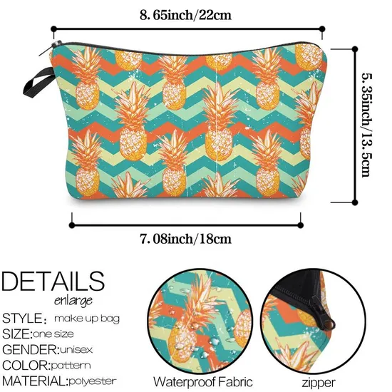 Wholesale Custom Pineapple Print Pencil Pouch Lady Cosmetic Bag with Logo