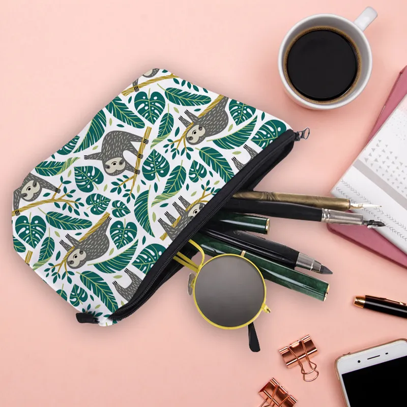 Wholesale Custom Cartoon Sloth Printing Girls Pencil Pouch Polyester Cosmetic Bags