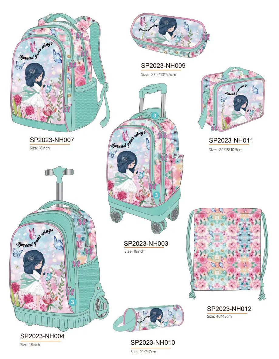 Custom Sublimation Softback Backpack Cartoon Buttery Girls Lightweight Trolley School Bag Backpack