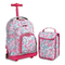 New Trolley School Bags Set with Lunch Box, Large Capacity School Bags Kids Backpack for Girl 600d Polyester Flower Legend