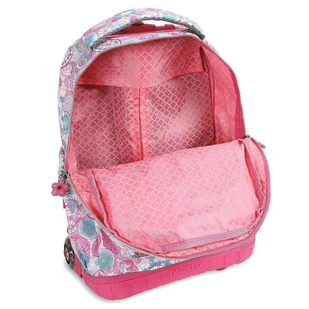 New Trolley School Bags Set with Lunch Box, Large Capacity School Bags Kids Backpack for Girl 600d Polyester Flower Legend