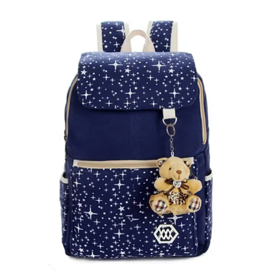 3PCS Casual Star Print Canvas Top Name Brand Kids School Bag Set