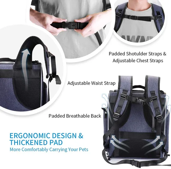 Pet Carrier Strap Foldable Sventilated Design Pet Travel Backpack with Internal Seat Belt for Travel Hiking Camping