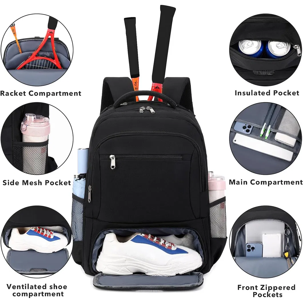Factory Wholesale Training Tennis Backpacks with Insulate Shoe Bags Badminton Racket Bag