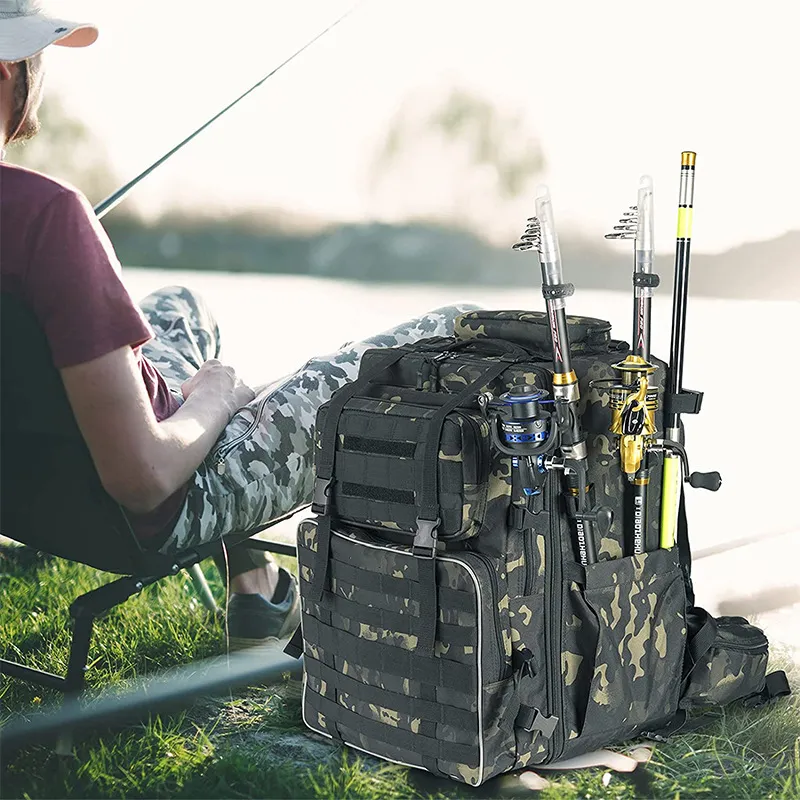 Factory Customized Tactical Camouflage Large Capacity Road Bag Fishing Gear Backpack Fishing Bag