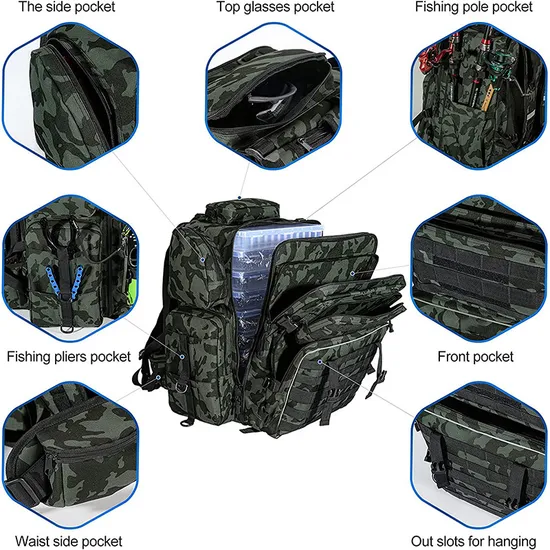 Factory Customized Tactical Camouflage Large Capacity Road Bag Fishing Gear Backpack Fishing Bag