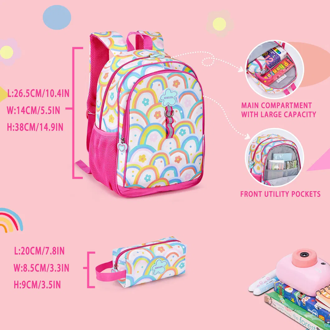 Factory Customized Rainbow Children&prime;s Backpack Elementary School Girl 3 Piece Set Backpack