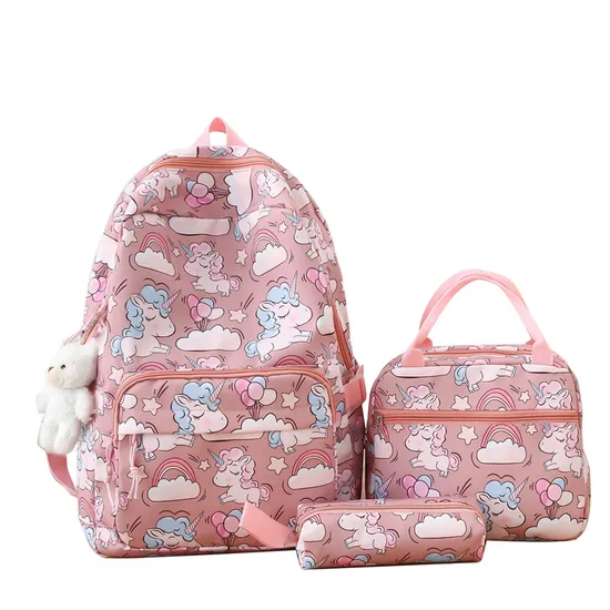 New Fashion Cartoon Backpack Large Capacity Three Piece Set for Primary and Secondary School Students